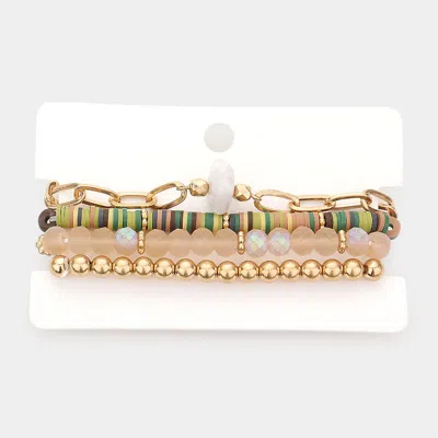 Fashnzfab 4pcs - Natural Stone Accented Chain Bracelet Multi Beaded Stretch Bracelets Set Multi, Olive Green