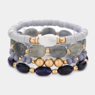 Fashnzfab 4pcs - Natural Stone Heishi Beaded Stretch Bracelets In Gray