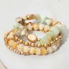Fashnzfab 4pcs - Natural Stone Metal Ball Beaded Stretch Multi Layered Bracelets Mint In Green