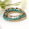 Fashnzfab 4pcs - Natural Stone Pointed Faceted Beaded Multi Layered Bracelets Turquoise In Blue