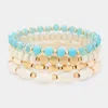 Fashnzfab 4pcs - Natural Stone Wood Beaded Stretch Bracelets In Blue
