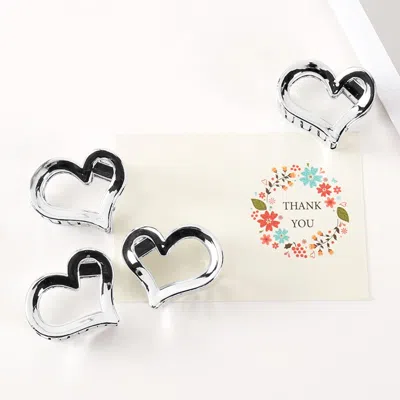 Fashnzfab 4pcs - Open Heart Hair Claw Clips In Metallic