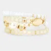 Fashnzfab 4pcs - Pearl Accented Faceted Beaded Stretch Bracelets In White
