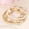 Fashnzfab 4pcs - Pearl Disc Metal Ball Beaded Stretch Multi Layered Bracelets In Multi