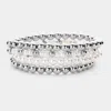 Fashnzfab 4pcs - Pearl Metal Ball Stretch Bracelets In Multi