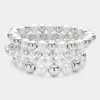 Fashnzfab 4pcs - Pearl Metal Beaded Stretch Multi Layered Bracelets Rhodium, White In Multi