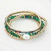 Fashnzfab 4pcs - Pearl Pointed Rhinestone Metal Ball Faceted Beaded Stretch Multi Layered Bracelets In Multi