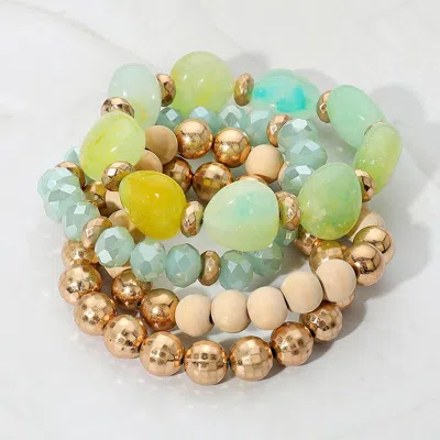 Fashnzfab 4pcs - Pebble Stone Accented Multi Layered Stretch Bracelets