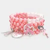 Fashnzfab 4pcs - Pink Ribbon Stiletto Heel Hope Message Afro Girl Charm Pearl Stretch Bracelets In Pink