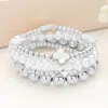 Fashnzfab 4pcs - Quatrefoil Pointed Metal Ball Pearl Beaded Stretch Multi Layered Bracelets Mother Of Pearl, R In Multi