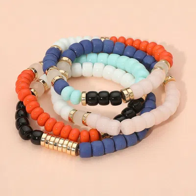 Fashnzfab 4pcs - Resin Beaded Stretch Bracelets In Orange