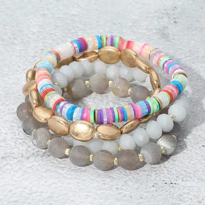 Fashnzfab 4pcs - Semi Precious Heishi Beaded Stretch Bracelets In Gray