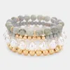Fashnzfab 4pcs - Semi Precious Pearl Wood Beaded Stretch Bracelets Gray In Gray