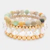 Fashnzfab 4pcs - Semi Precious Pearl Wood Beaded Stretch Bracelets Mint In Multi