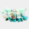 Fashnzfab 4pcs - Semi Precious Stone Sand Dollar Bead Stretch Bracelets In Multi
