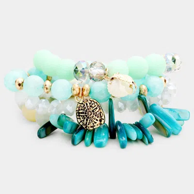 Fashnzfab 4pcs - Semi Precious Stone Sand Dollar Bead Stretch Bracelets In Multi