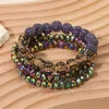 Fashnzfab 4pcs - Shamballa Ball Faceted Beaded Stretch Multi Layered Bracelets In Blue