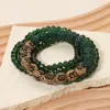 Fashnzfab 4pcs - Shamballa Ball Faceted Beaded Stretch Multi Layered Bracelets In Green