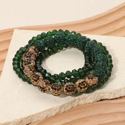 Fashnzfab 4pcs - Shamballa Ball Faceted Beaded Stretch Multi Layered Bracelets In Green