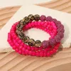 Fashnzfab 4pcs - Shamballa Ball Faceted Beaded Stretch Multi Layered Bracelets In Pink