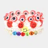 Fashnzfab 4pcs - Smile Freshwater Pearl Evil Eye Beaded Stretch Bracelets In Red