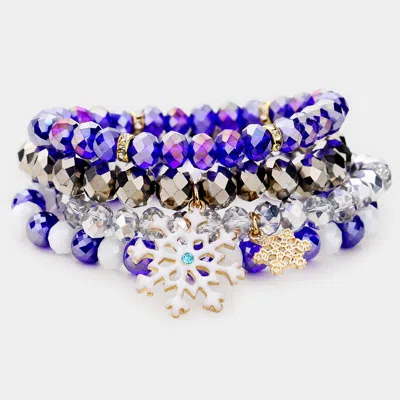 Fashnzfab 4pcs - Snowflake Crystal Bead Stretch Layered Bracelets In Multi
