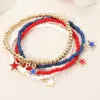 Fashnzfab 4pcs - Star Charm Beaded Stretch Multi Layered Bracelets Gold, Multi In Multi