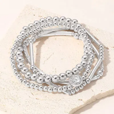 Fashnzfab 4pcs - Stone Cluster Pointed Metal Ball Bar Beaded Stretch Multi Layered Bracelets
