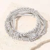 Fashnzfab 4pcs - Stone Cluster Pointed Metal Ball Bar Beaded Stretch Multi Layered Bracelets In Metallic