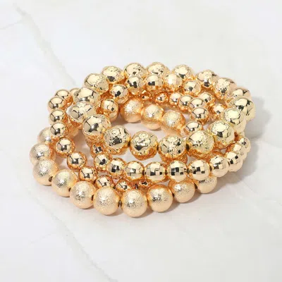 Fashnzfab 4pcs - Textured Metal Ball Beaded Stretch Multi Layered Bracelets In Gold
