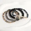 Fashnzfab 4pcs - Textured Metal Cross Pointed Natural Stone Faceted Beaded Stretch Multi Layered Bracelets In Multi