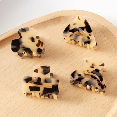Fashnzfab 4pcs - Tortoise Various Shape Hair Claw Clips In Multi