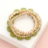 Fashnzfab 4pcs - Wood Ball Faceted Beaded Stretch Bracelets In Green