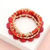 Fashnzfab 4pcs - Wood Ball Faceted Beaded Stretch Bracelets In Red