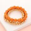 Fashnzfab 4pcs - Wood Ball Metal Beaded Stretch Bracelets In Orange