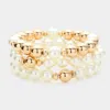 Fashnzfab 4pcs - Worn Metal Chain Link Accent Beaded Stretch Multi Layered Bracelets In Multi