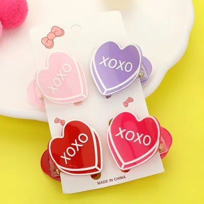 Fashnzfab 4pcs - Xoxo Message Acetate Heart Hair Claw Clips In Multi
