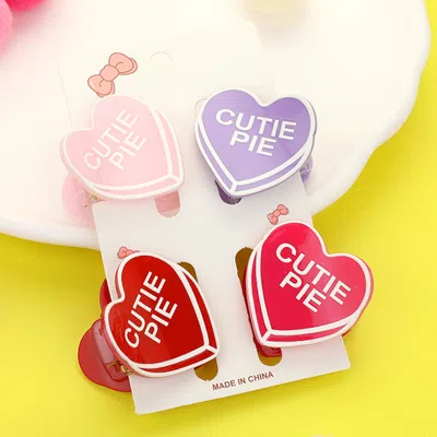 Fashnzfab 4pcs - Cutie Pie Message Acetate Heart Hair Claw Clips In Multi
