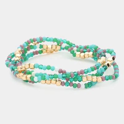 Fashnzfab 4pcs - Faceted Beaded Multi Layered Bracelets Green, Multi