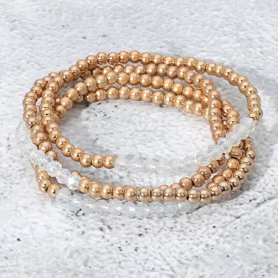 Fashnzfab 4pcs - Faceted Beaded Stretch Multi Layered Bracelets In Gold