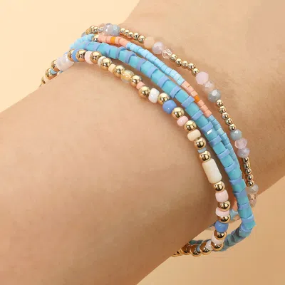 Fashnzfab 4pcs - Multi Beaded Stretch Layered Bracelets