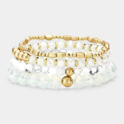Fashnzfab 4pcs - Natural Stone Faceted Beaded Stretch Bracelets In Multi