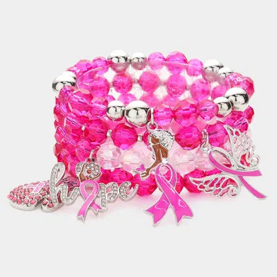 Fashnzfab 4pcs - Pink Ribbon Pointed Glove Afro Girl Angel Wing Hope Message Afro Girl Charm Faceted Beaded St In Purple