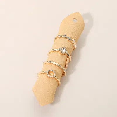 Fashnzfab 4pcs - Rhinestone Pave Round Marquise Stone Accent Stackable Ring Set In Gold