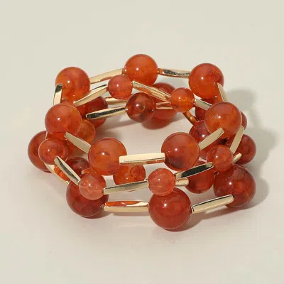 Fashnzfab 4pcs - Round Ball Metal Bar Beaded Stretch Multi Layered Bracelets In Gray