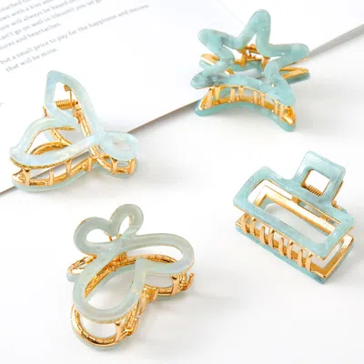 Fashnzfab 4pcs - Starfish Butterfly Shape Mini Hair Claw Clip Set Mint In Green