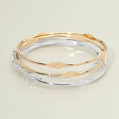 Fashnzfab 4pcs - Textured Metal Pointed Multi Layered Bangle Bracelets In Gold