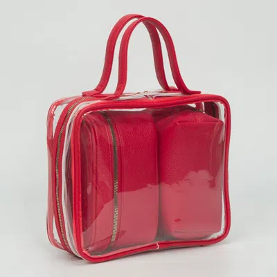 Fashnzfab 4pcs - Transparent Faux Leather Travel Cosmetic Bag Set In Multi