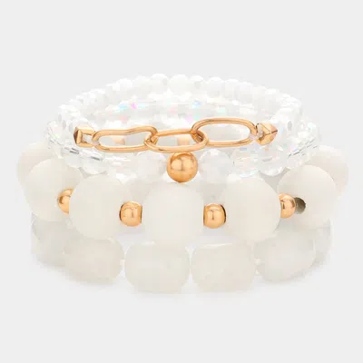 Fashnzfab 4pcs - Wood Natural Stone Faceted Beaded Stretch Bracelets In Gold