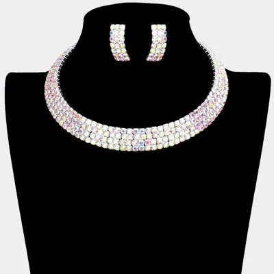 Fashnzfab 4-row Crystal Rhinestone Banded Open Choker Necklace In Black